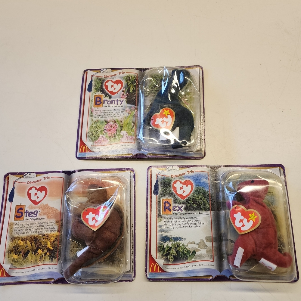 McDonalds Beanie Babies Dinosaur Trio 2000 Beanie Babies Rare - Picture 5 of 14